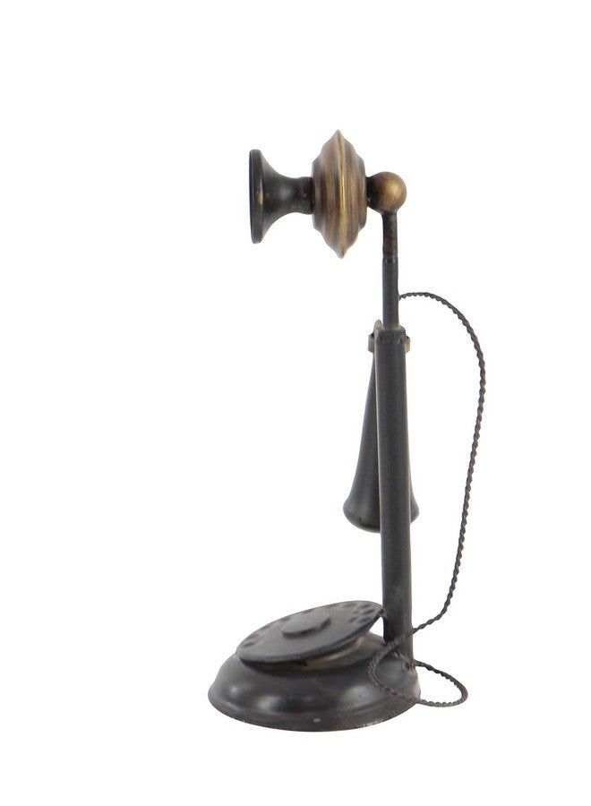 ديكو 79 تمثال زخرفي معدني على شكل هاتف من طراز ديكو 79، تمثال ديكور منزلي على طراز عتيق، بقاعدة متدرجة وتفاصيل سلك لولبي، تمثال مميز، 5 × 5 × 13 بوصة، أسود - Image 5