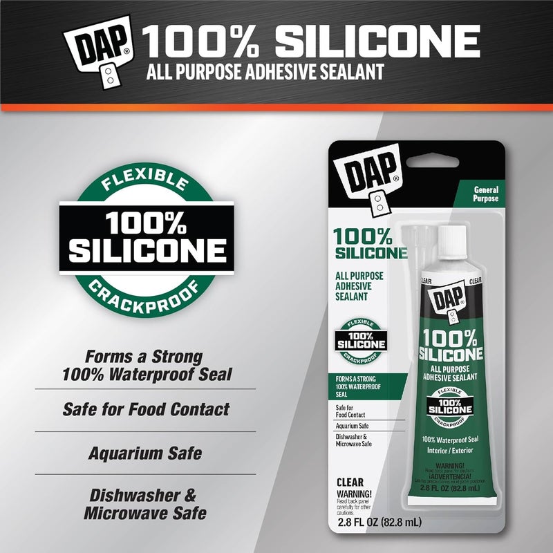 DAP 100% Silicone All Purpose Adhesive Sealant - Clear, 2.8 oz - Image 3
