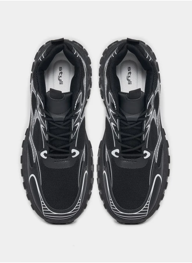 Styli Textured Lace Up Chunky Sole Sneakers
