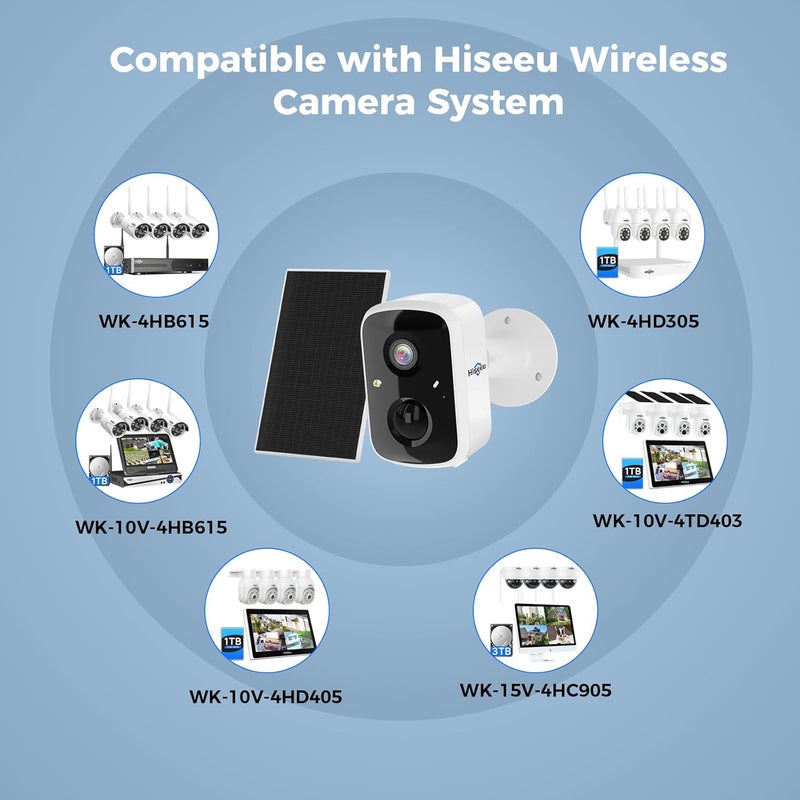 هايسيو كاميرات الأمن الشمسية Hiseeu اللاسلكية الخارجية (عبوة من 2)، تعمل بالبطارية بدقة 3K 4MP، كاميرات WiFi للمنزل، كشف الحركة PIR/AI، مقاومة للماء، رؤية ليلية ملونة، صوت ثنائي الاتجاه، تخزين سحابي/بطاقة SD - Image 5