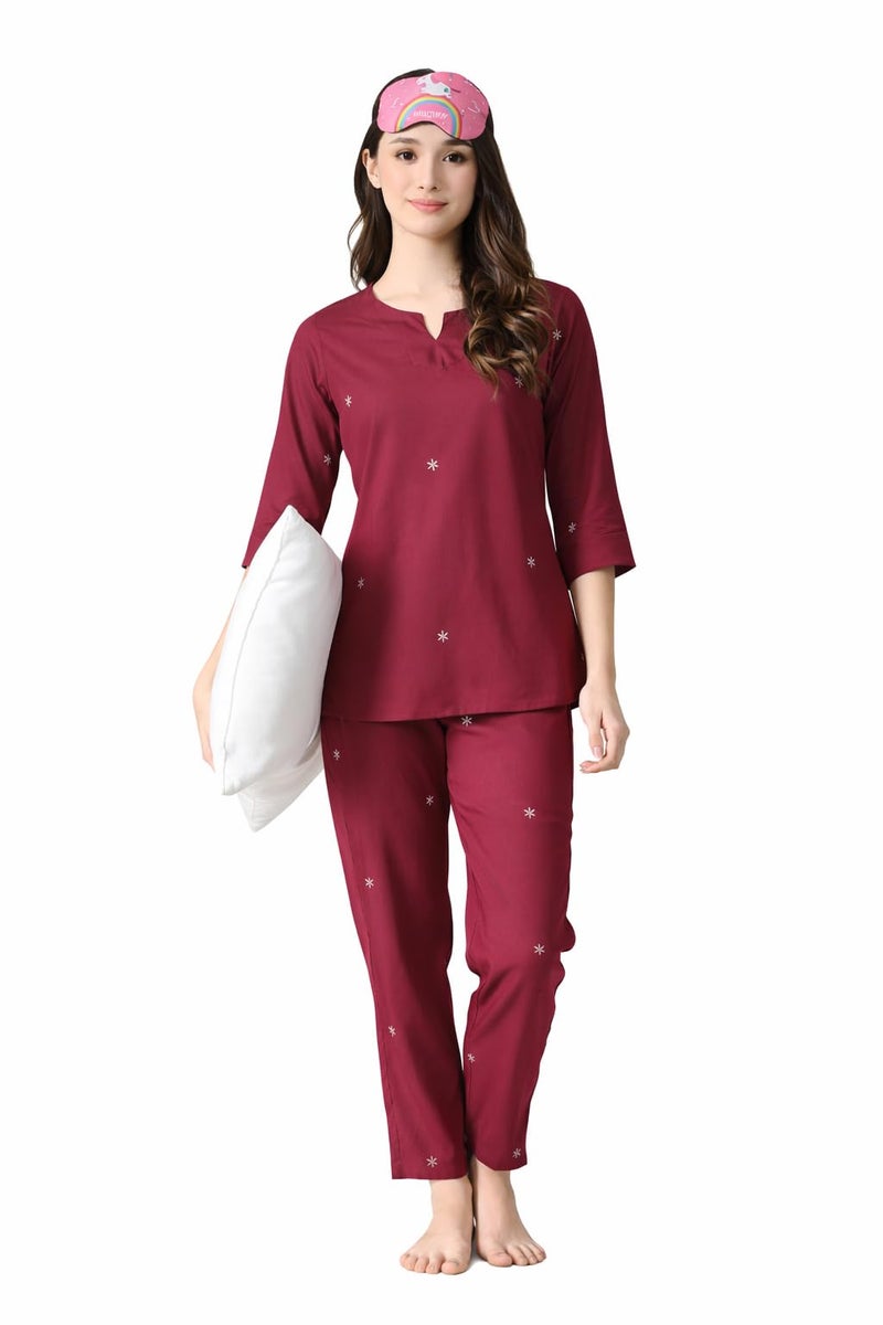 Ichaa Women's Printed Rayon Night Wear Top and Bottom Night Suit Set - Image 1