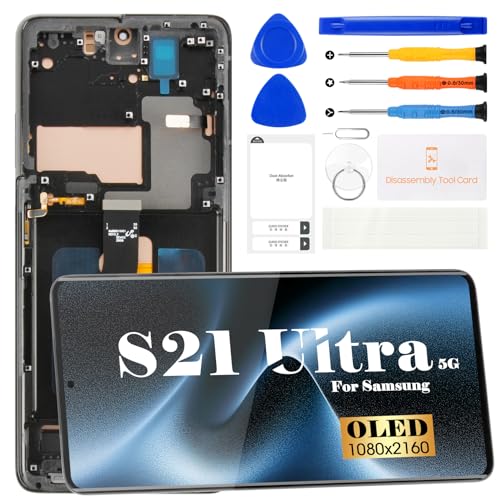 SRJTEK OLED for Samsung Galaxy S21 Ultra 5G Screen Replacement for Galaxy S21 Ultra 5G LCD Display for SM-G998U SM-G998b/DS Ddigitizer Touch Screen Repair Part + Tools(Black With Frame,With Fingerprint) - Image 1