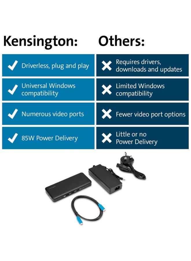 Kensington SD4839P  USB-C Docking Station 10Gbps Triple Video Driverless  with 85W Power Delivery, Easy Installation, 2 x DisplayPort++ 1.4, USB-A & HDMI 2.0 Ports, 3 Multi Screen Dock - Image 2