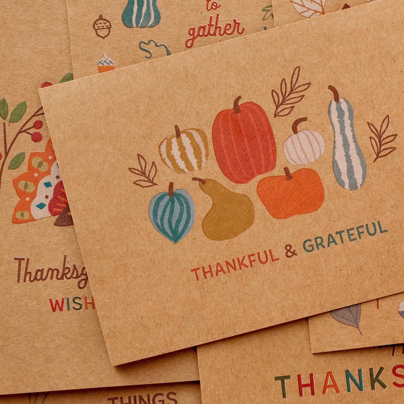 Hallmark Kraft Thanksgiving Cards Assortment (24 Assorted Cards with Envelopes) Leaves  Pumpkins  Gourds - Image 4