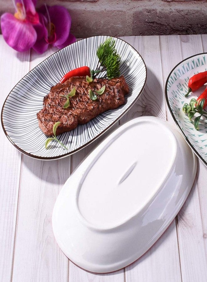 BOSILI Ceramic Oval Serving Plates Set of 4, 9.4Inch Assorted Sushi Platters, Floral Appetizer Trays, Porcelain Side Dishes for Dessert, Snacks or Sauce, Dishwasher Safe - Image 5