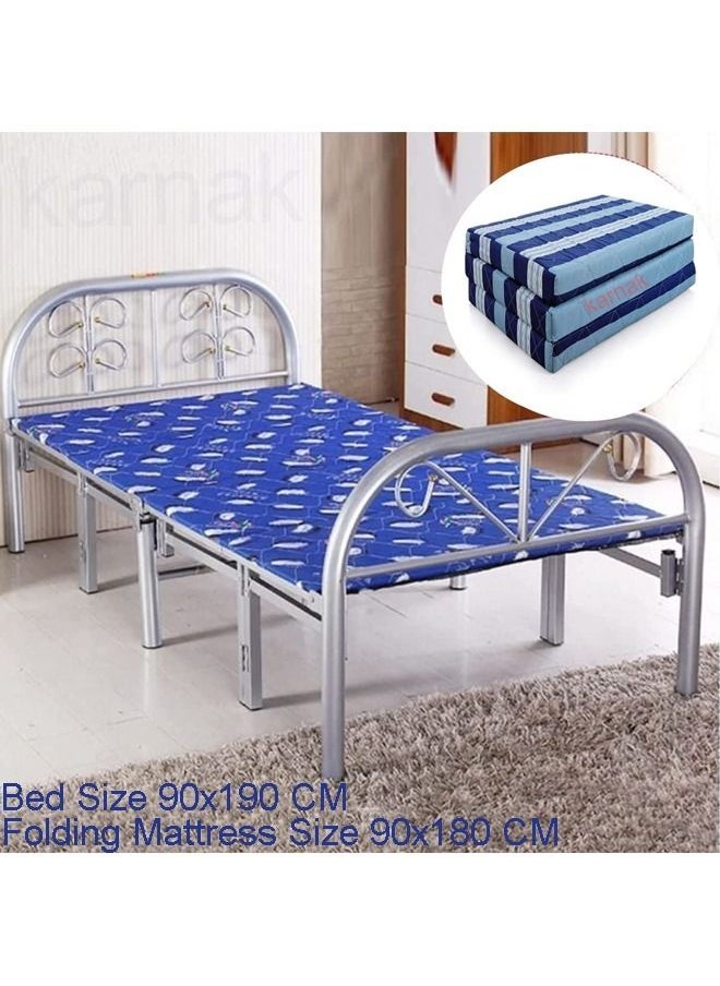 KARNAK - Folding Bed with Foam Folding Mattress Portable Single Folding Mattress Size 180x90 CM, Heavy Duty Steel Frame Size 90x190 Centimeters - Image 1