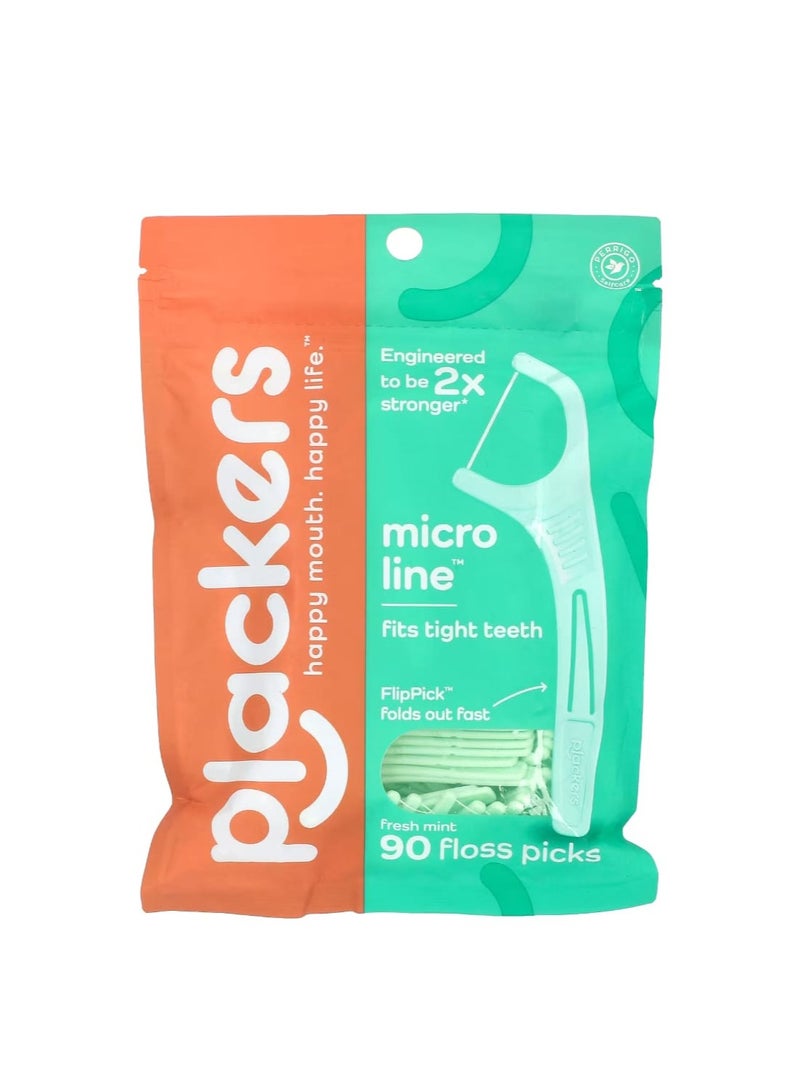 Plackers Micro Line Floss Picks Fresh Mint 90 Count - Image 1