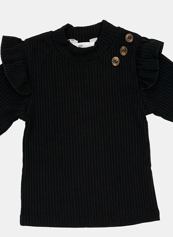 babyqlo Chic Black Top With Skirt And Beret Set