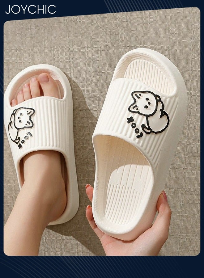 Joychic جميل الكرتون القط نمط الربيع والصيف عدم الانزلاق مقاومة للاهتراء حمام المنزل النعال التجفيف السريع وتنفس مع مرونة عالية للنساء الأبيض - Image 4