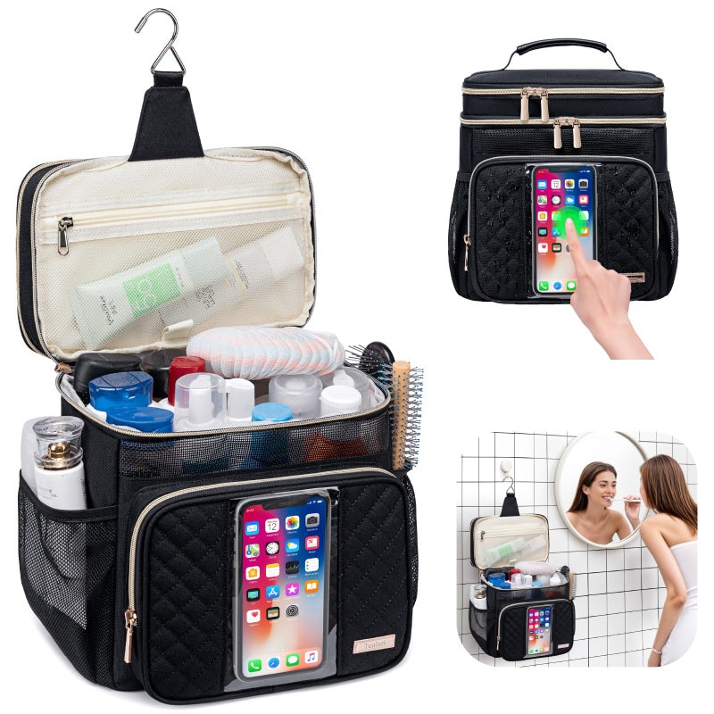 Tealari Large Toiletry Bag for Women Men,Bathroom Bag,Water Resistant Shower Bag,Makeup Bag,Portable Shower Caddy for College Dorm,Hanging Travel Toiletry Bag with Transparent Waterproof Phone Pocket - Image 2