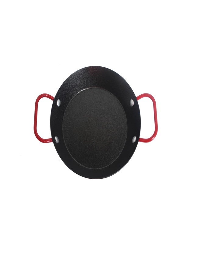 IMUSA USA 6" Carbon Steel Coated Nonstick Paella Pan Handles, Black, Red Hanldes - Image 1