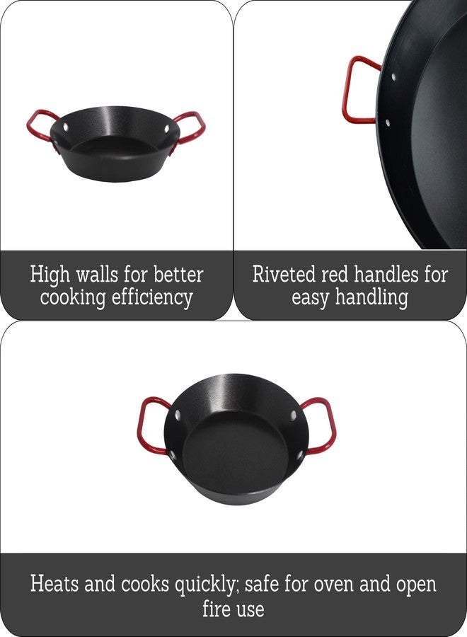 IMUSA USA 6" Carbon Steel Coated Nonstick Paella Pan Handles, Black, Red Hanldes - Image 2