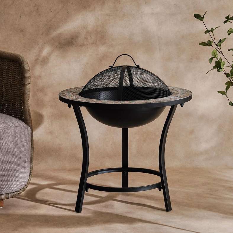 Pan Home مدفأة معدنية دائرية ميدلي - سوداء