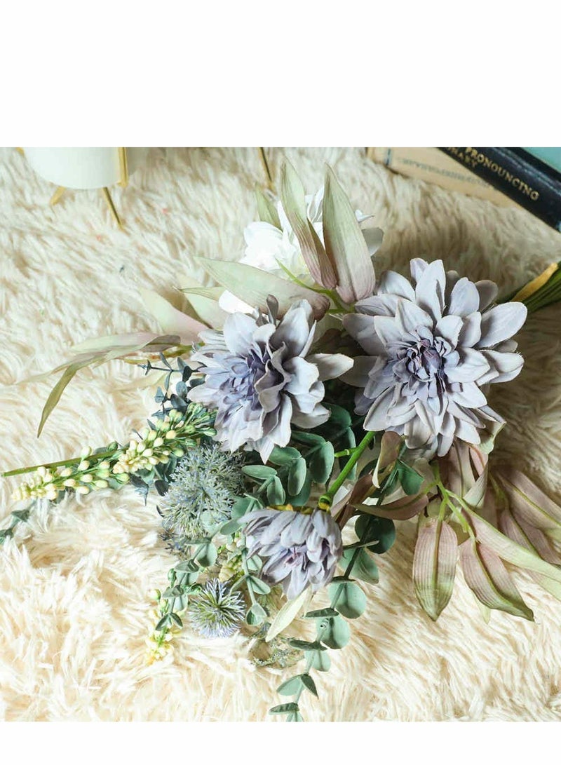 Excefore Fake Flowers Plants Silk Flower Arrangements Wedding Bouquets Decorations Plastic Floral Table Centerpieces for Home Kitchen Garden Party Décor (Purple White) - Image 4