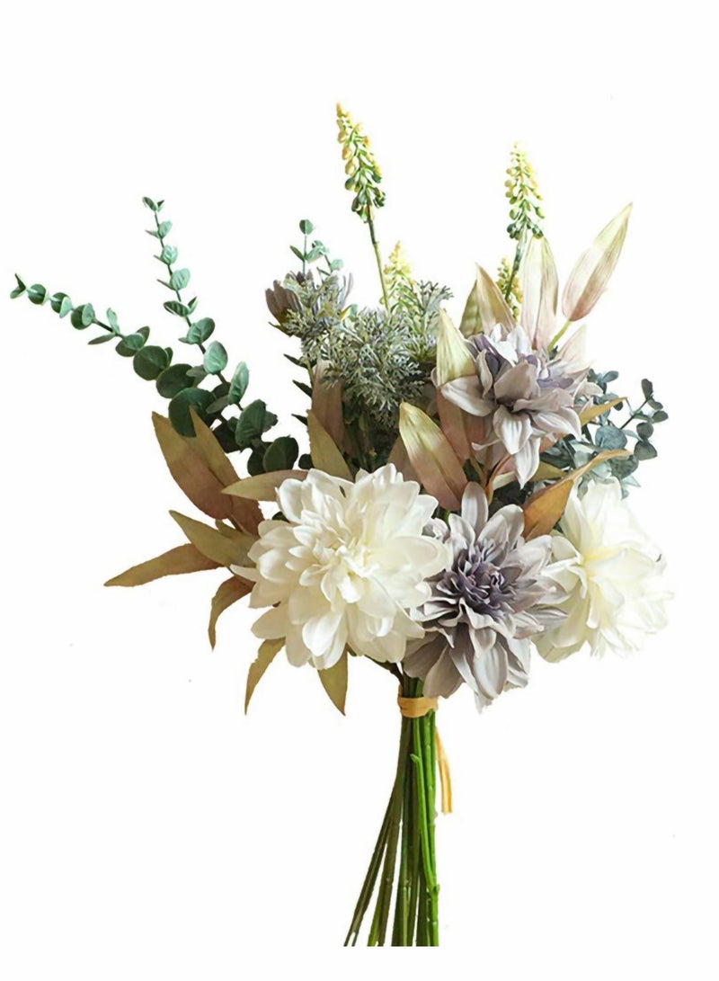 Excefore Fake Flowers Plants Silk Flower Arrangements Wedding Bouquets Decorations Plastic Floral Table Centerpieces for Home Kitchen Garden Party Décor (Purple White) - Image 1