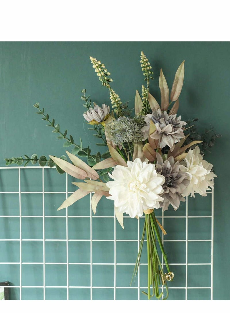 Excefore Fake Flowers Plants Silk Flower Arrangements Wedding Bouquets Decorations Plastic Floral Table Centerpieces for Home Kitchen Garden Party Décor (Purple White) - Image 5