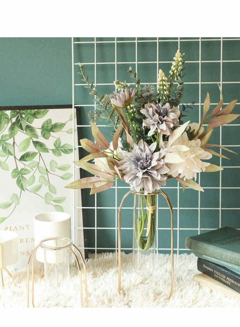 Excefore Fake Flowers Plants Silk Flower Arrangements Wedding Bouquets Decorations Plastic Floral Table Centerpieces for Home Kitchen Garden Party Décor (Purple White) - Image 3