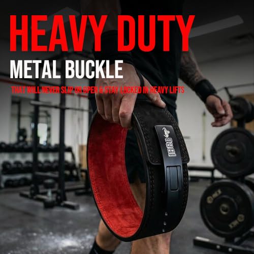 IBRO Powerlifting Lever Gym Belt – Power 10MM Extreme Heavy Duty Genuine Leather Belts - Squats Deadlifts Bodybuilding Weight Lifting IPF Power Lifting Strongman for Men BlackRed S - Image 5