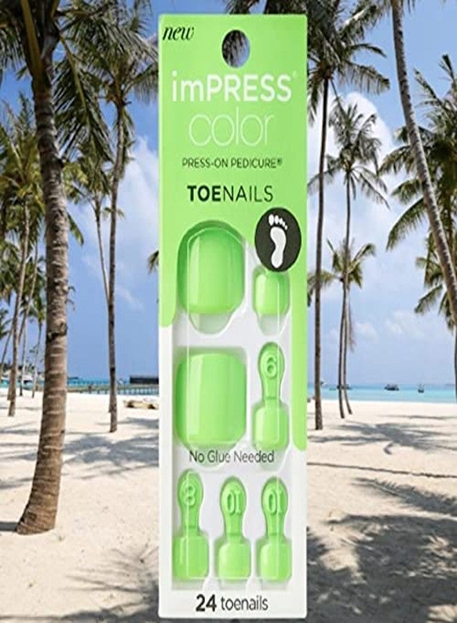 Impress Kiss Color Press-On Bright Shiny Neon Green Pedicure Toe Nails IMT503X Feelings - Image 1