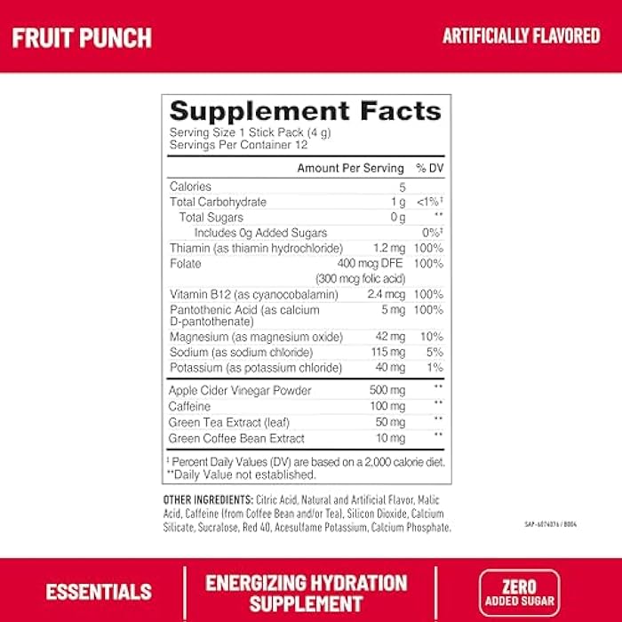 SlimFast Hydration Packets, Intermittent Fasting Electrolytes, Drink Mix Packets, Intermittent Fasting Powder, Energy Powder Drink Mix, Caffeine, Electrolytes for Hydration, Fruit Punch (12 Count) - Image 4