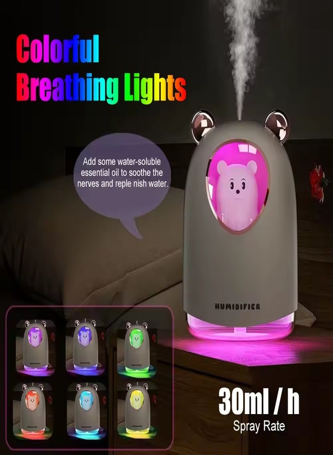 مرطب هواء صغير بالموجات فوق الصوتية 300 مل مع موزع للزيوت العطرية وضوء LED ومنفذ USB وصانع ضباب للسيارة معطر جو محيطي على شكل دب للمنزل والسيارة  - Image 5