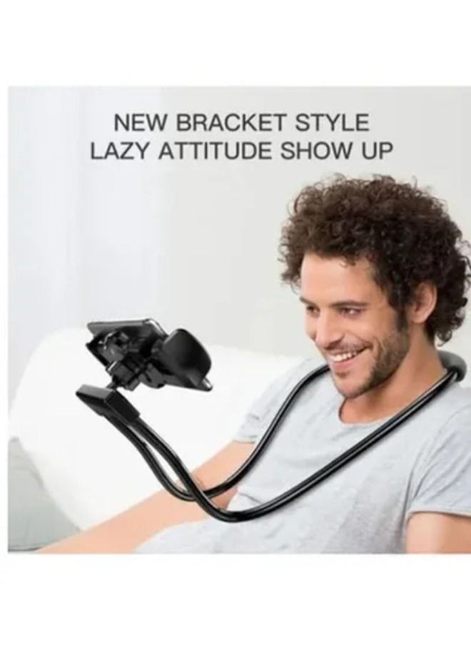SHOPI - 360-Degree Lazy Neck Mobile Phone Holder Black Lazy Cell Phone Holder - Universal Phone Holder to Wear Around Neck Lazy Bracket Free Rotating Smart Mobile Phone Mount Stand - Image 1