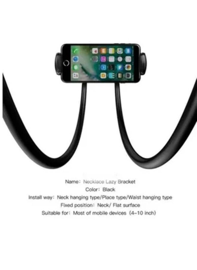 SHOPI - 360-Degree Lazy Neck Mobile Phone Holder Black Lazy Cell Phone Holder - Universal Phone Holder to Wear Around Neck Lazy Bracket Free Rotating Smart Mobile Phone Mount Stand - Image 1