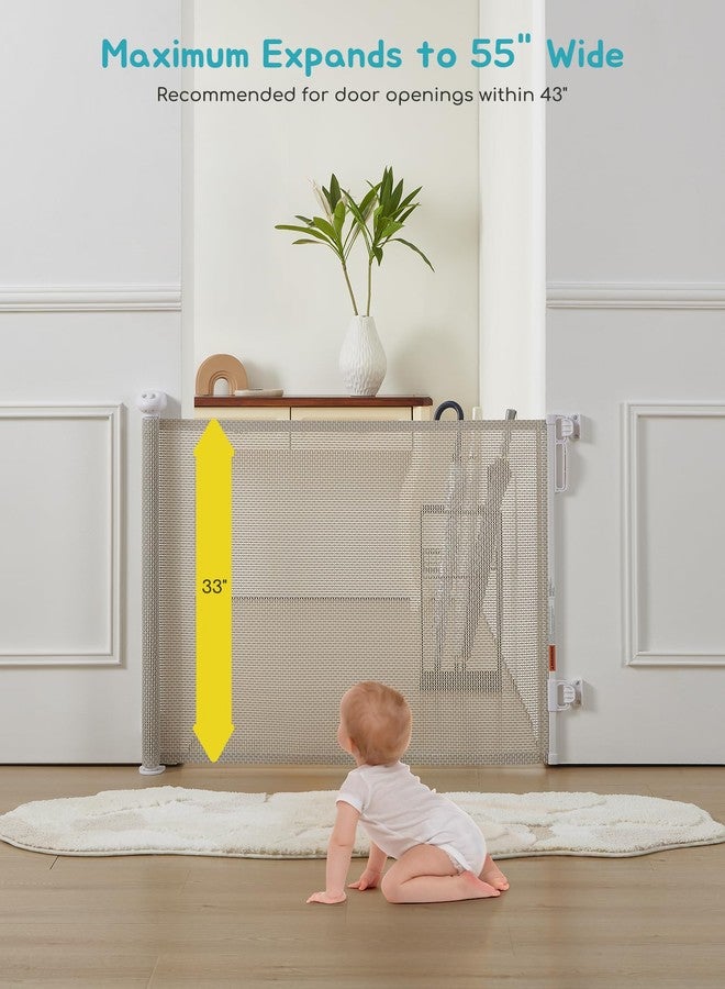 Attababy Retractable Baby Gate, Exquisite Rattan Mesh, 33" Tall, Expands to 55" Wide, Dog Gate for Stairs, Doorway, Hallway, Indoor/Outdoor Pet Fence, Walk-Through Design with No Bottom Bar, Beige - Image 5