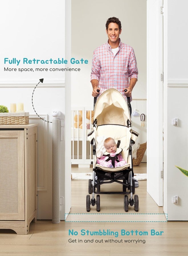 Attababy Retractable Baby Gate, Exquisite Rattan Mesh, 33" Tall, Expands to 55" Wide, Dog Gate for Stairs, Doorway, Hallway, Indoor/Outdoor Pet Fence, Walk-Through Design with No Bottom Bar, Beige - Image 4