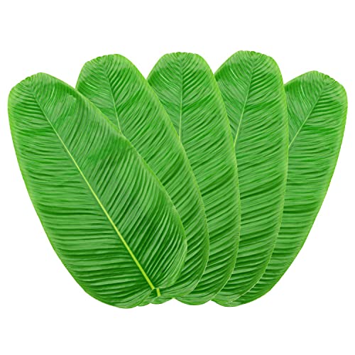 S2S Soft Fabric Artificial Tropical Banana Leaf, 22 By 11Inch,Hawaiian Luau Party Jungle Beach Theme Decorations For Table Decoration Accessories Pack Of 5 Pcs, Green - Image 1