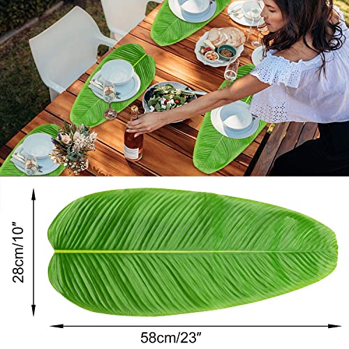 S2S Soft Fabric Artificial Tropical Banana Leaf, 22 By 11Inch,Hawaiian Luau Party Jungle Beach Theme Decorations For Table Decoration Accessories Pack Of 5 Pcs, Green - Image 3