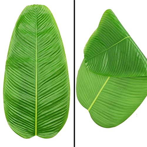 S2S Soft Fabric Artificial Tropical Banana Leaf, 22 By 11Inch,Hawaiian Luau Party Jungle Beach Theme Decorations For Table Decoration Accessories Pack Of 5 Pcs, Green - Image 2