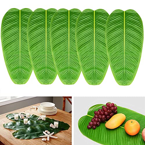 S2S Soft Fabric Artificial Tropical Banana Leaf, 22 By 11Inch,Hawaiian Luau Party Jungle Beach Theme Decorations For Table Decoration Accessories Pack Of 5 Pcs, Green - Image 4