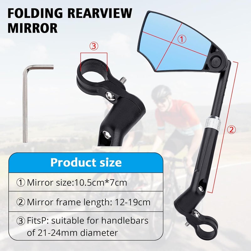 BOBILIFE Retractable Bike Handlebar Rear View Mirrors 2 Pack - 360 ° Adjustable Flat Rotation Anti-Glare Glass Lens Bicycle Rearview Mirror, For the Bicycle Ebike Scooter 21-24mm Handlebar - Image 3