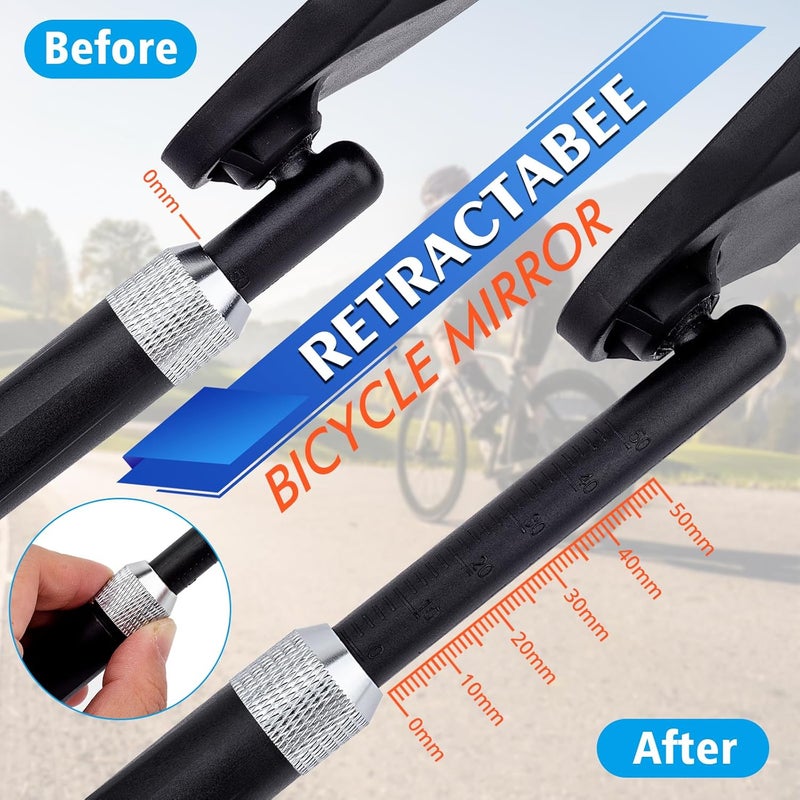 BOBILIFE Retractable Bike Handlebar Rear View Mirrors 2 Pack - 360 ° Adjustable Flat Rotation Anti-Glare Glass Lens Bicycle Rearview Mirror, For the Bicycle Ebike Scooter 21-24mm Handlebar - Image 5