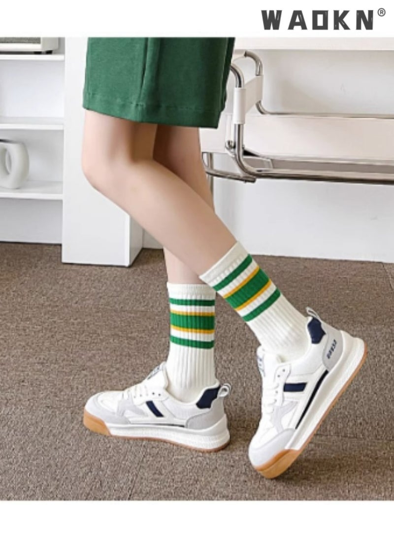 WAOKN 5 Pairs of Women's Striped Socks, Vintage Crew Socks, Women's Loose Athletic Calf Socks, Casual Cotton Stretchy Novelty Socks, Casual Socks- Perfect for Everyday Wear - Image 4