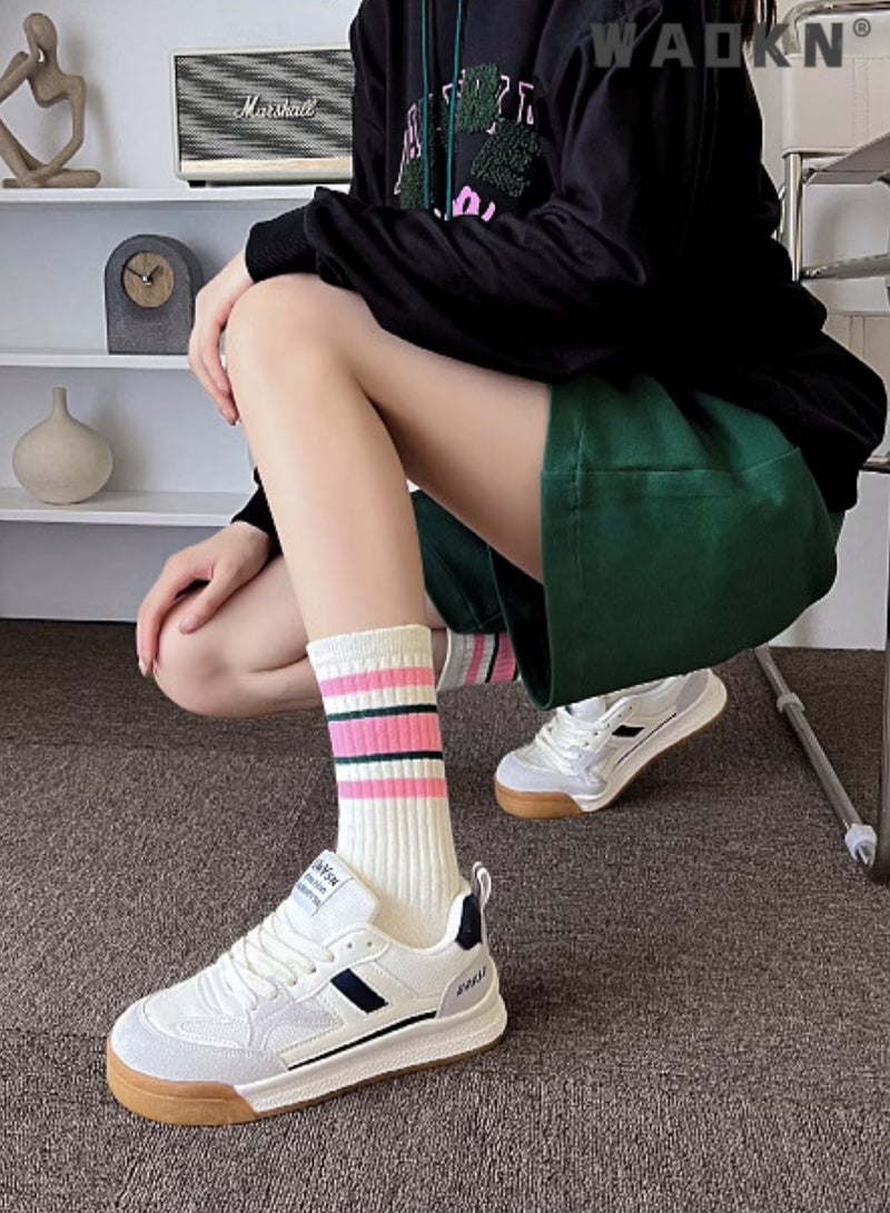 WAOKN 5 Pairs of Women's Striped Socks, Vintage Crew Socks, Women's Loose Athletic Calf Socks, Casual Cotton Stretchy Novelty Socks, Casual Socks- Perfect for Everyday Wear - Image 3