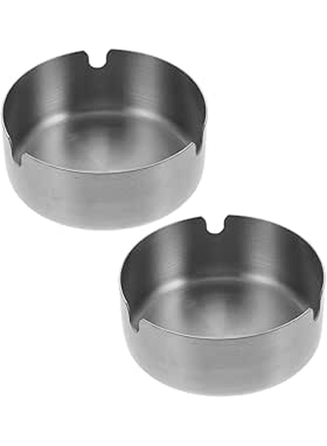 2pcs Stainless Steel Round Ashtrays Portable Windproof Cigarette Ash Tray for Home Office Indoor Outdoor Use - Image 1