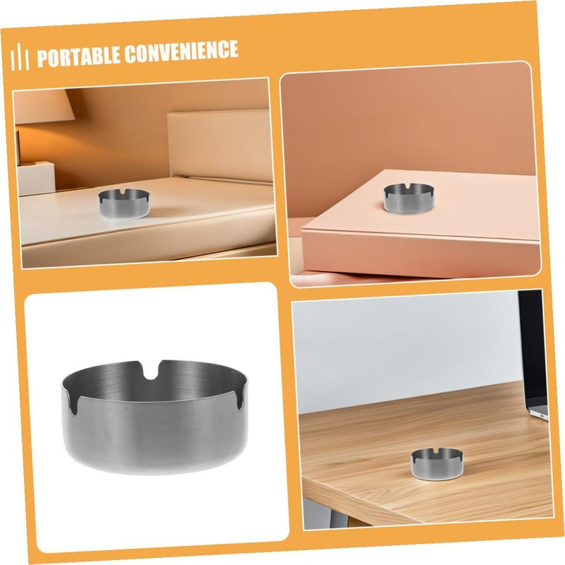 2pcs Stainless Steel Round Ashtrays Portable Windproof Cigarette Ash Tray for Home Office Indoor Outdoor Use - Image 4