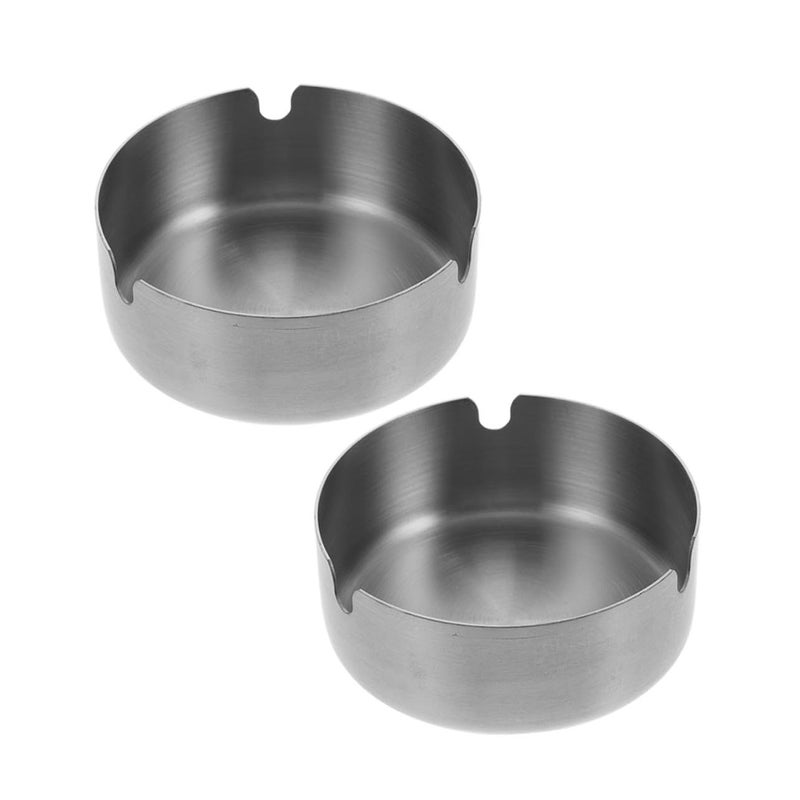 2pcs Stainless Steel Round Ashtrays Portable Windproof Cigarette Ash Tray for Home Office Indoor Outdoor Use - Image 2