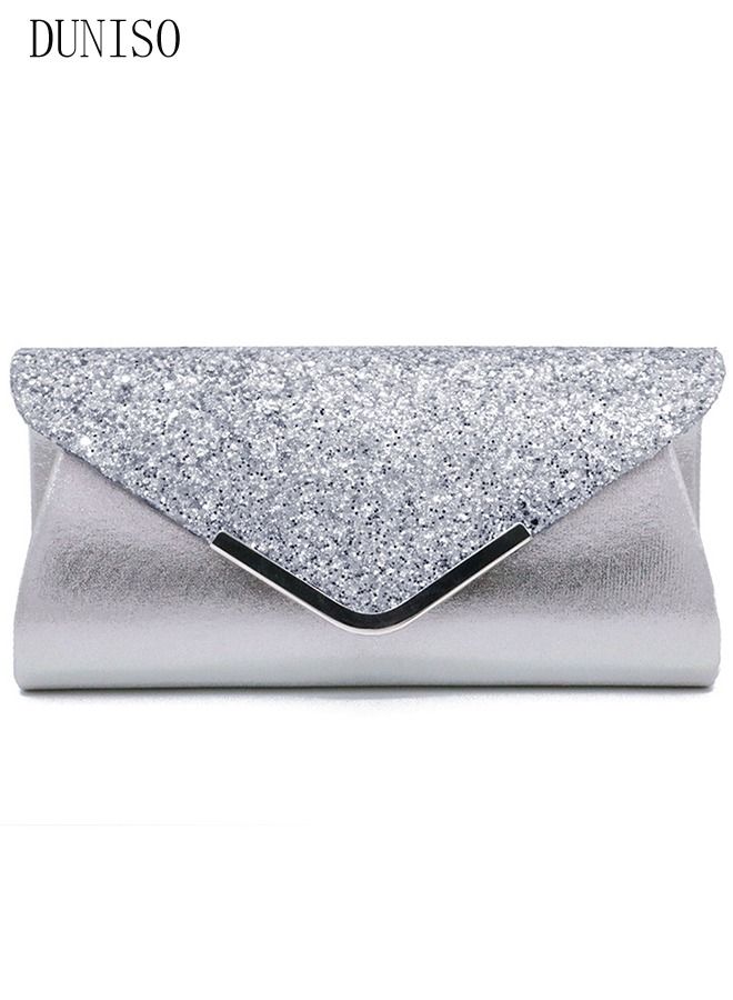 DUNISO 5Pcs Clutch Bag Rhinestone Jewelry Set with Necklace Earrings Bracelets Ring Rhinestone Purse Bag Glitter Evening Bag Wedding Bridal Bridesmaid Costume Jewelry Set for Women and Girls Dress Accessorie - Image 4