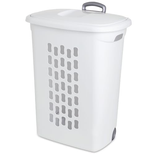 Sterilite Sterilite 3Pack Laundry Hamper with Lid and Wheels Rolling Clothes Basket Ultra White