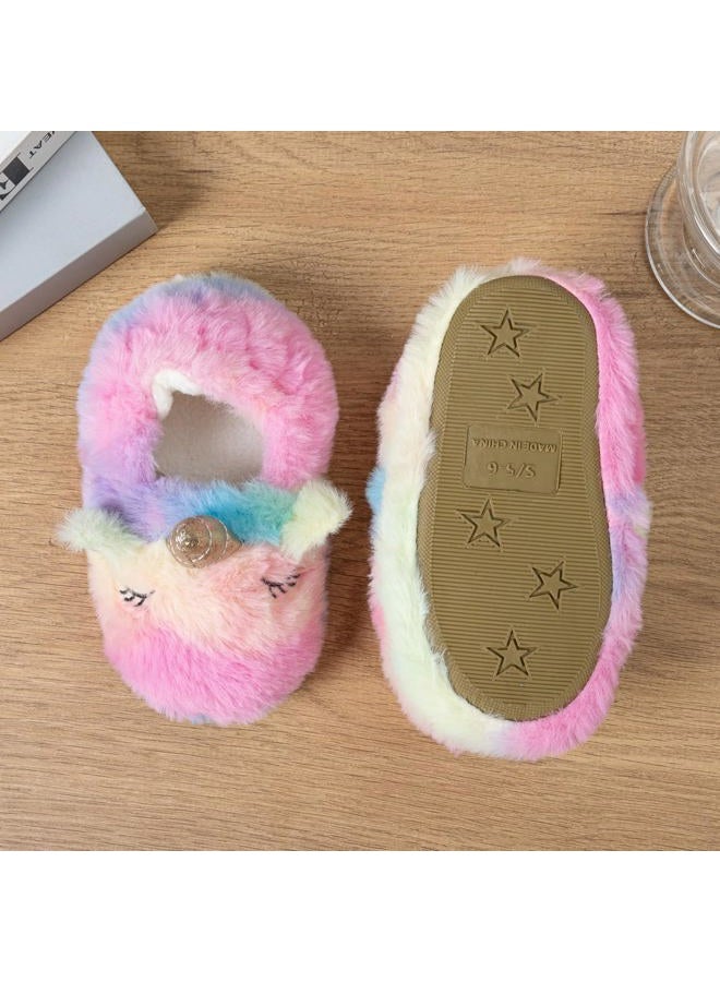 Csfry Toddler Girls' Slipper Cartoon Warm Winter House Shoes,7-8Toddler,Multicolor - Image 2