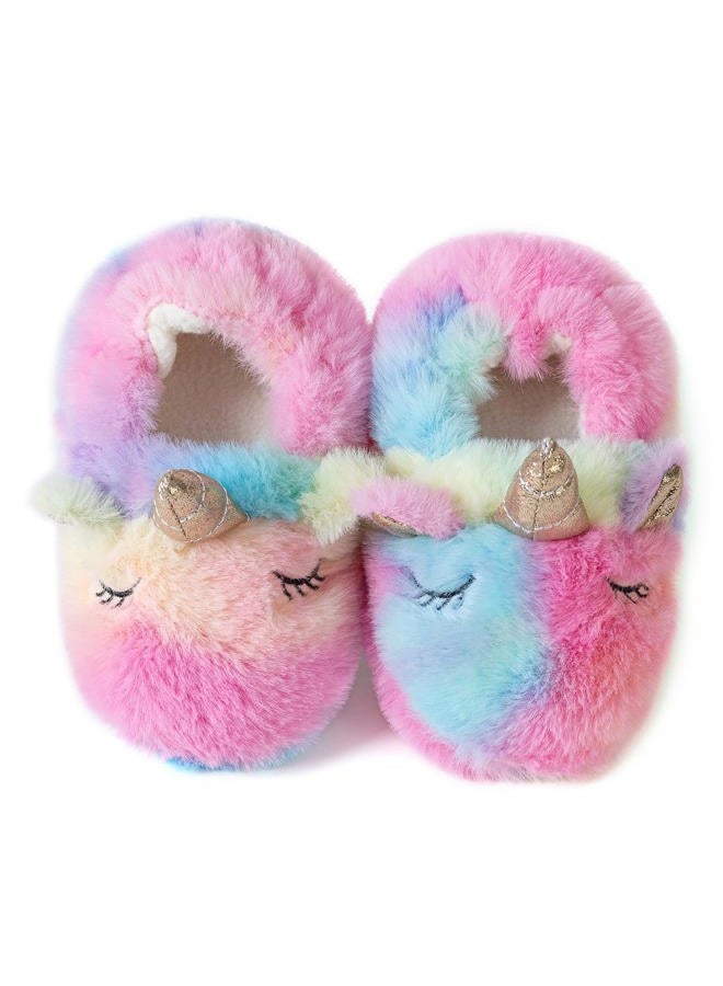 Csfry Toddler Girls' Slipper Cartoon Warm Winter House Shoes,7-8Toddler,Multicolor - Image 1