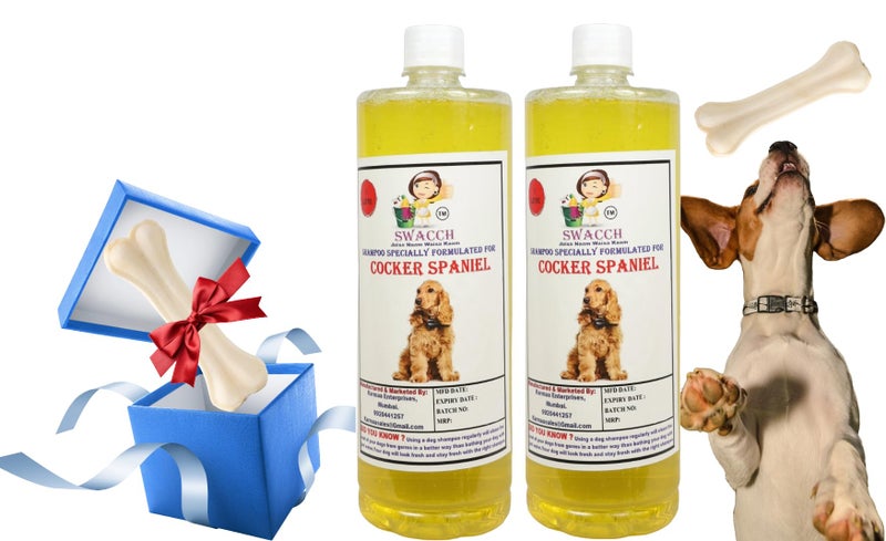 swacch Shampoo | Puppy Safe Shampoo|Cocker Spaniel Dog Shampoo (1 Litre) (Pack of 2) Lemon + Medium White Bone |Dog Chew Bones |Teething chew Toy|Dental Teething |Combo Pack - Image 1