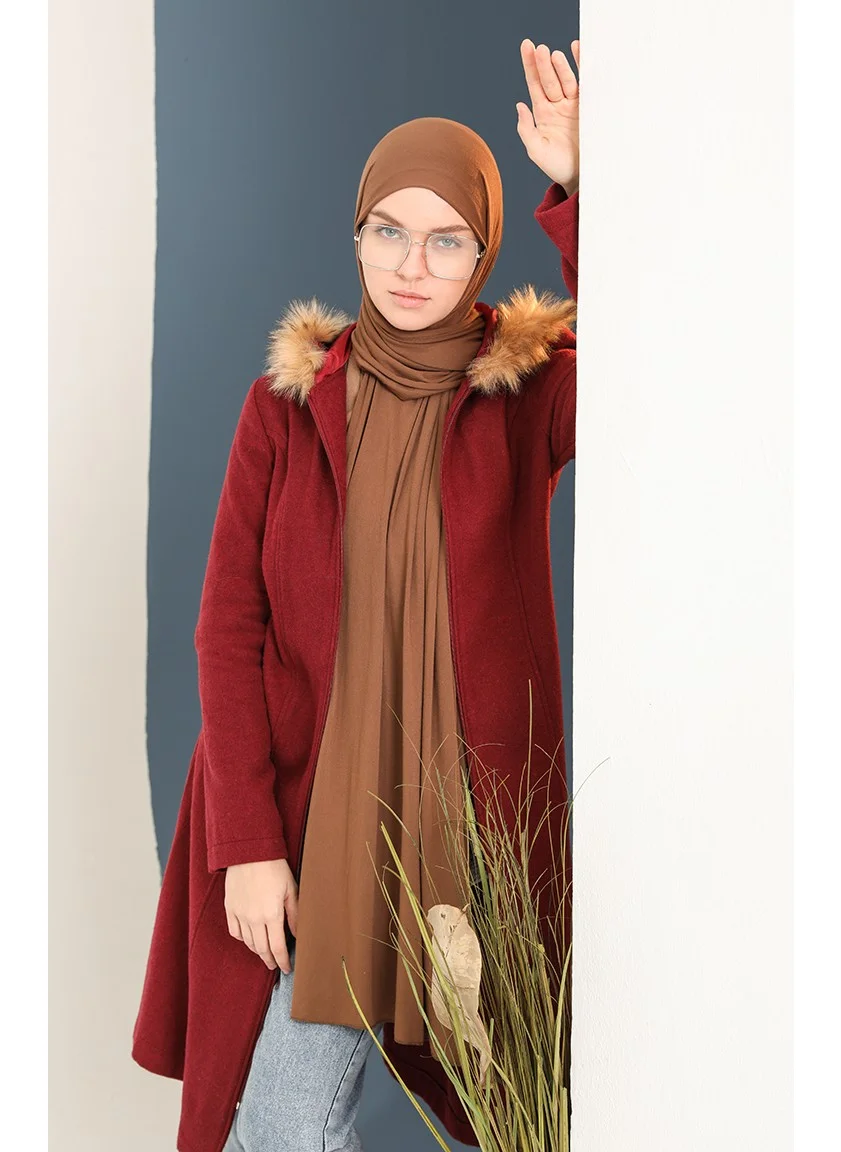 Sefa Merve Fur Cashmere Coat 612980-03 Claret Red