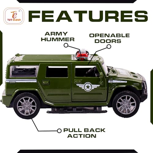 Toy Cloud Hummer Army Car 1:32 Scale Die-Cast Metal Toy with Opening Doors and Pull Back Action Realistic Toy Car - Image 4