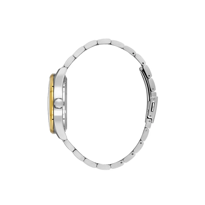 DANIEL KLEIN Men's Stainless Steel Silver and Gold Brass Case Analog Dark Green Round Skeleton Dial Automatic Skeleton 50 Meters Water Resistant