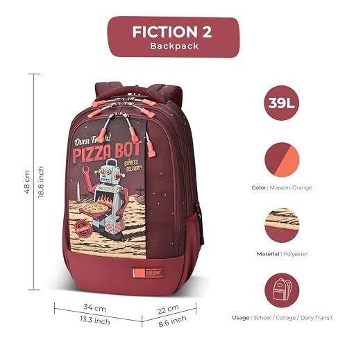 Gear Fiction 2 4 Compartment Backpack 19"/39L Large Water Resistant School Bag/Casual 4 Compartment Backpack/Daypack/Kids Bag for Boys/Girls (Maroon-Orange) - Image 2