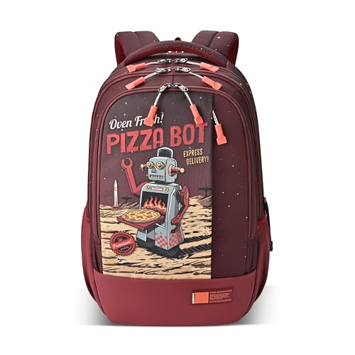 Gear Fiction 2 4 Compartment Backpack 19"/39L Large Water Resistant School Bag/Casual 4 Compartment Backpack/Daypack/Kids Bag for Boys/Girls (Maroon-Orange) - Image 1